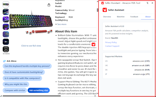 Seller Assistant - Amazon FBA Tool :: FBA profit calculator, competitor analysis, and AI review insights directly on Amazon product pages.