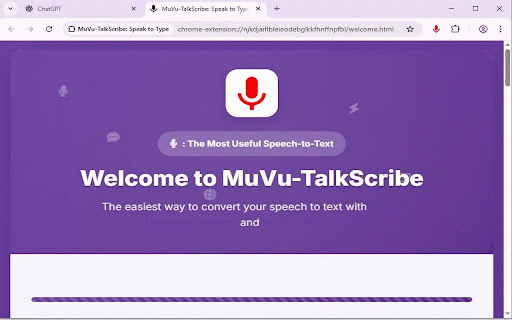 MuVu-TalkScribe: Speak to Type :: Input text by speaking on web pages. With multi-language support and smart punctuation.
