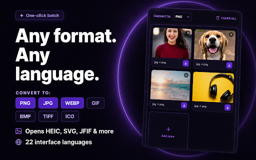 HEIC to JPG & PNG Converter :: Convert HEIC to JPG, PNG and more in one click. A fast batch converter that keeps quality. 100% private, nothing gets uploaded.