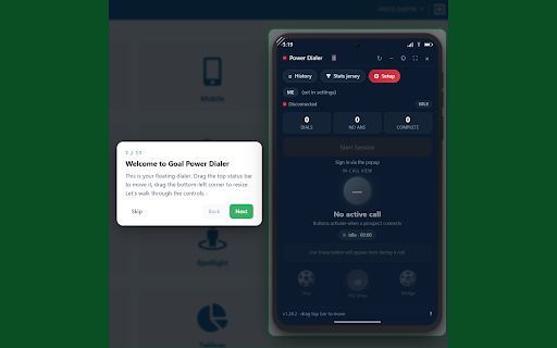 Goal Power Dialer :: Autopilot dialer for Impact CRM agents. WebRTC audio, voicemail detection, auto-disposition, local-presence caller-ID.