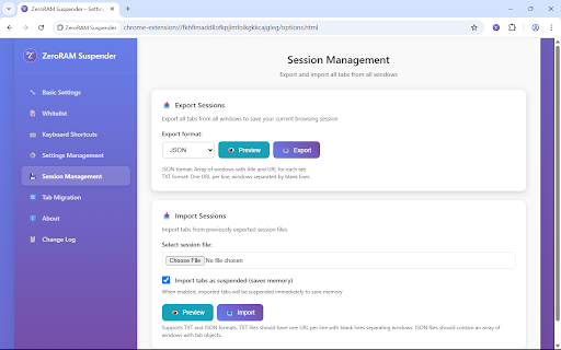 ZeroRAM Suspender :: Suspend inactive tabs to save memory using native discard or lightweight placeholder.