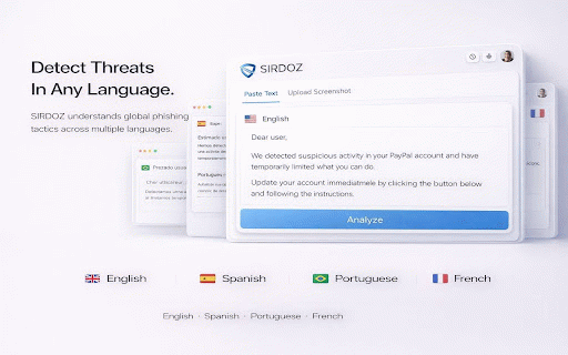 SIRDOZ - Digital Guardian :: One-click email threat detection. Analyze emails for phishing, scams, and social engineering attacks instantly.