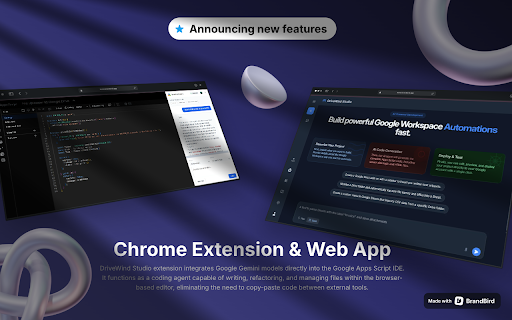 DriveWind Studio - Build Google Workspace Automations with AI :: AI-powered Google Workspace assistant for building automations, tools or complex workflows in Apps Script and Sheets.