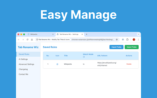 Tab Rename Wiz - Modify Tab Titles & Icons :: AI-powered tab renaming for cleaner, smarter browsing.