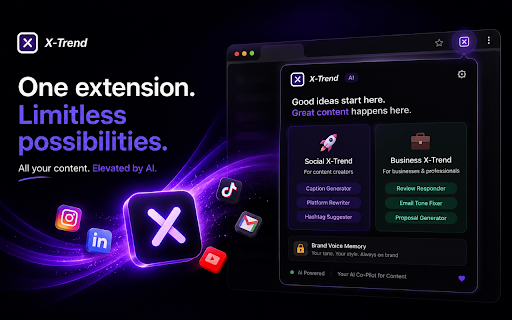 X-Trend :: AI writing co-pilot for content creators and businesses. Captions, rewrites, hashtags, reviews and more — instantly.