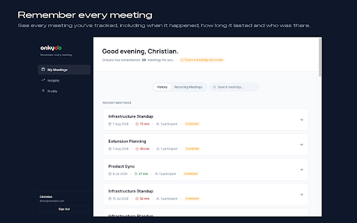 Onkyoo :: Meeting timer and tracker for Google Meet, Zoom and Teams
