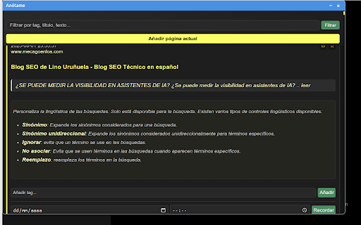 aNótame :: Extensión para Chrome que permite guardar, resumir, organizar y recuperar notas del texto seleccionado en cualquier página web.