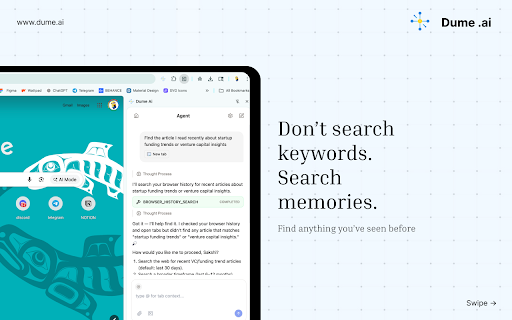 Dume Ai :: Your AI assistant in Chrome. Summarize pages, automate workflows, manage tabs, and ask questions while browsing.