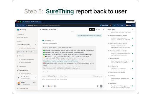 SureThing Bridge :: Let SureThing AI agents drive your Chrome and complete web tasks on your behalf.
