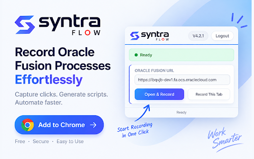 SyntraFlow Recorder :: SyntraFlow Recorder is an advanced browser automation extension built for QA engineers, test automation specialists, developers,…