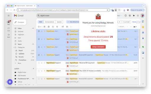 Badgy - Gmail attachments manager :: Bulk download and print Gmail attachments from multiple emails