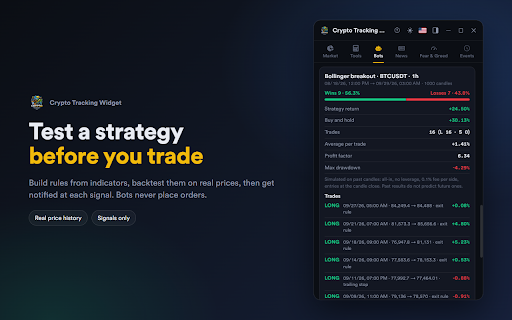 Crypto Tracking Widget – Bitcoin Price Tracker & Alerts :: Live crypto prices, candlestick charts and smart alerts in a small widget on any page you browse. Free, no account needed.