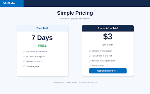 GR Finder :: Quickly find and tick invoices in Awaiting Payment — save time, reduce errors.