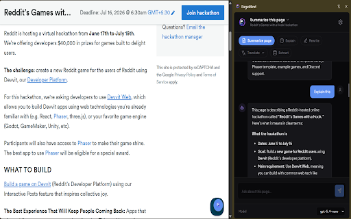 PageMind :: AI sidekick for any webpage — summarize, explain, rewrite, translate, extract, and chat with the page.