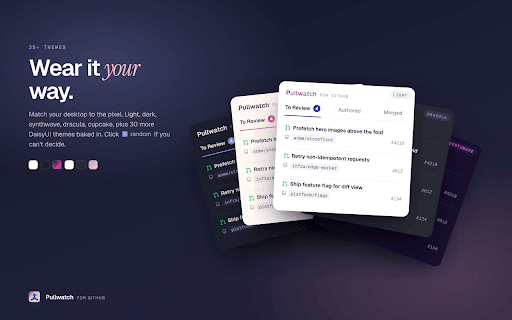 Pullwatch - PR Dashboard for GitHub :: Your GitHub PR inbox. Track assigned reviews, authored PRs, and merges using your active browser session. No tokens needed.