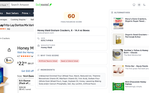 FinelySourced — Clean Ingredient Scanner :: See if a product is seed-oil-free, non-GMO, and free of artificial additives before you buy it on Amazon.