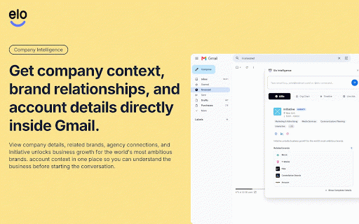 EloAI :: Sales intelligence in Gmail and on LinkedIn profiles: compose assistant, insights dashboard, and company/person context.