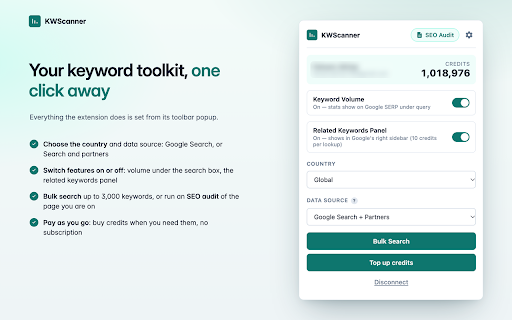 KWScanner — Keyword Research Tool :: Search volume, CPC and competition on Google results, plus a one-click on-page SEO report for any page.