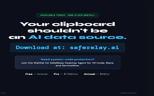 SafeRelay — Local AI DLP :: Local DLP that redacts secrets, PII, tokens, IPs, and protected terms before pasting into AI tools.
