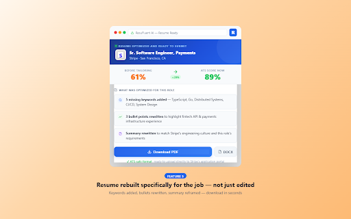 ResuFluent AI :: AI-powered job application assistant that analyzes job postings and tailors your resume to match requirements on job websites