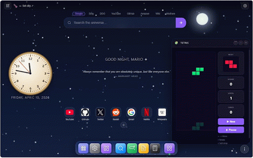 Nova Tab - Stellar Dashboard :: ✨ Aurora new tab: 60+ widgets, 30+ games, notes, weather, clock, calculator, habits, paint & retro emulator.