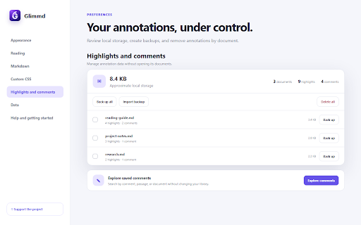 Glimmd — Markdown Reader :: Read Markdown in Chrome with themes, an outline, auto refresh, folder navigation, and custom styles.