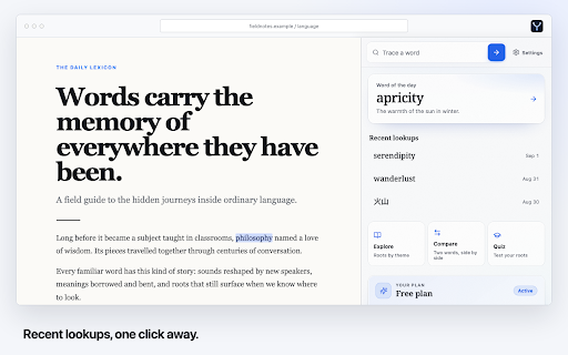 Etymon :: Trace the origin of a selected word without sending the page around it.