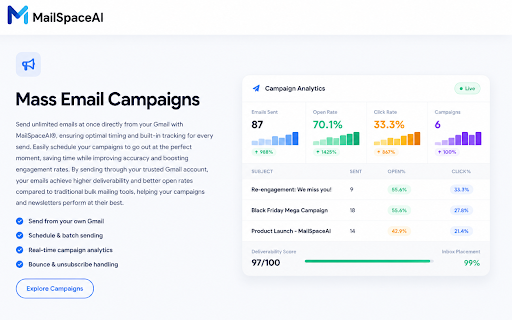 Email Tracker & Mail Merge by MailSpaceAI :: Track email opens and clicks, send personalized mail merges, and sync Google Sheets contacts—all in Gmail.