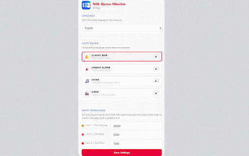 NOL Queue Monitor :: Monitors NOL/Interpark ticket queue. Get sound alerts when your waiting number drops to your set thresholds.