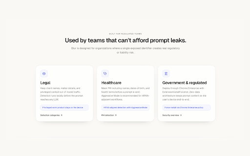 Blur :: Detects emails, phone numbers, names, and personal data in ChatGPT, Claude, and Gemini so you can mask them before sending