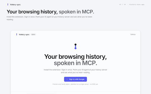 History-Sync :: Sync your Chrome browsing history to your personal MCP server. Open-alpha; see privacy policy.