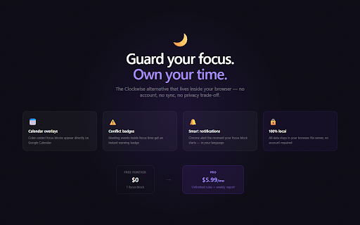 Notification Mute & Focus Hours — Quiethours :: Block focus time on Google Calendar. Protect deep work from meetings. | Not affiliated with Anthropic, PBC.