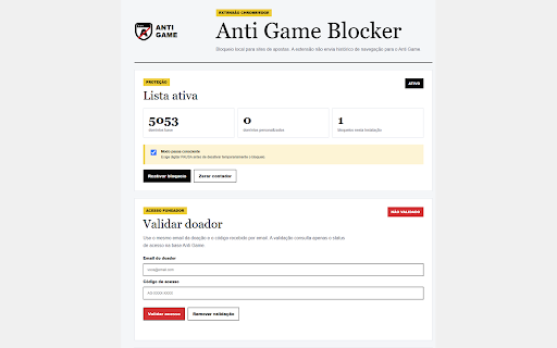Anti Game Blocker :: Bloqueador local de sites de apostas para reduzir impulso e apoiar rotinas digitais mais seguras.