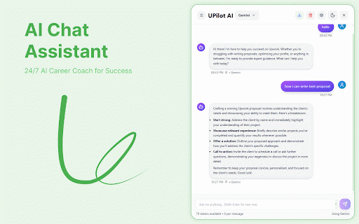 Upwork Copilot: AI Proposal Generator & Job Scorer :: AI assistant for Upwork. Score job fits, write winning proposals, and optimize your profile to save Connects and win more jobs.