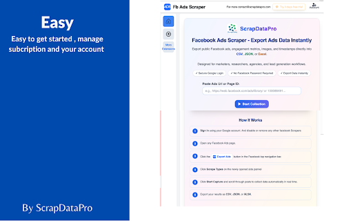 FB Ads Scraper - Facebook Ads Scraper :: Extract and export Facebook ads instantly to CSV, JSON, or XLSX for analysis and growth. facebook ads scraper