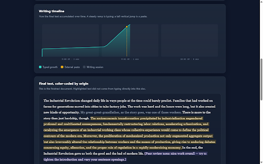 DraftTrack — See How a Doc Was Written :: See how a Google Doc was written: writing timeline, flagged pastes, and typed-vs-pasted view. By Classroom Ready AI.