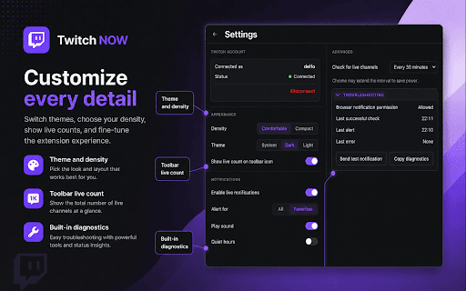 Twitch NOW :: See which channels you follow on Twitch are live right now, and get notified when they go live.