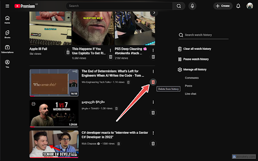 YouTube History Cleanup :: Adds always-visible delete buttons to the YouTube watch history page.