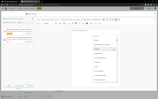 Requirements Authoring Tool - RAT :: RAT assists you in the activity of writing requirements with the power and the simplicity of The REUSE Company tools.