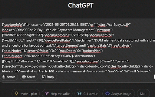 Element to LLM - DOM Capture for AI :: Capture DOM elements with full context for AI debugging and analysis