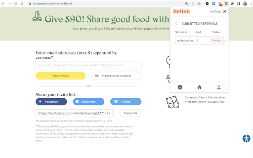 Relish :: Never miss referral code savings again