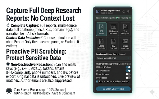 Gemini Export Studio :: Save and share your Gemini conversations your way — completely free, unlimited, no watermarks, and 100% private local processing.