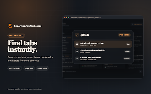 SignalTabs: Tab Workspace :: Organize open tabs by domain, clean duplicates, save tabs for later, and restore closed tabs from your new tab page.