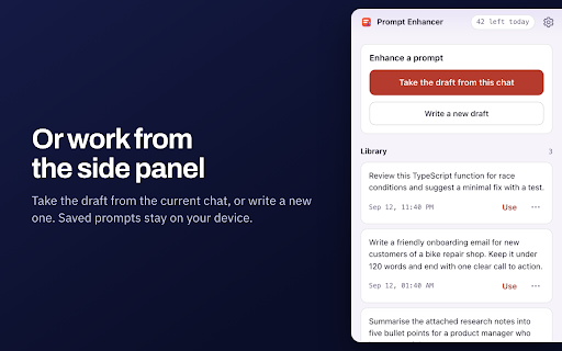 Prompt Enhancer: AI Prompt Improver for ChatGPT & Claude :: Improve drafts in ChatGPT, Claude and Gemini with Prompt Enhancer, an AI prompt improver, optimizer and generator for Chrome.