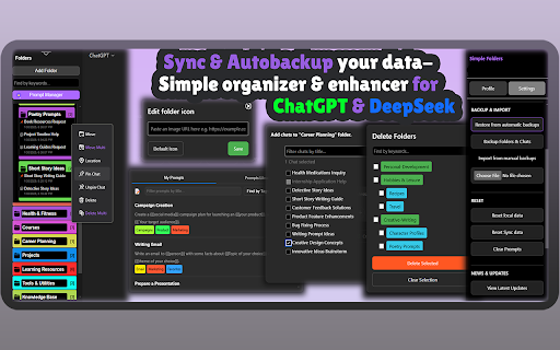 ChatGPT & DeepSeek Organizer: Simple Folders :: Organize ChatGPT & DeepSeek chats into folders within the interface.