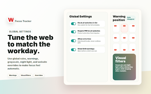 Focus Tracker - Website Blocker and Focus Timer :: Block distracting websites by schedule, track usage, run Pomodoro sessions, and keep extra time under control.
