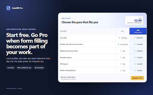 AutoFill Pro :: Fill web forms with profiles stored locally. Private and compatible with modern web apps.