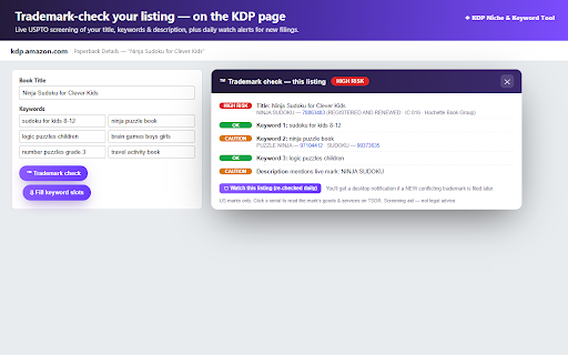 KDP Niche & Keyword Tool — Amazon Niche Finder & Book Research :: Find profitable KDP niches in seconds: BSR data, sales estimates, niche scores & keyword research on every Amazon search. Free.