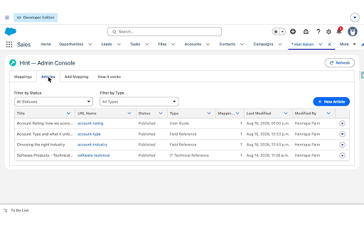 Hint for Salesforce :: Inline help icons next to Salesforce fields — articles, votes, and comments served from your own Salesforce org.