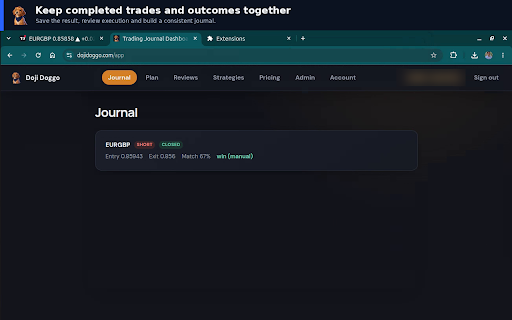 Doji Doggo :: Capture TradingView setups, review them against your strategy rules, and keep a structured trading journal with Doggo.